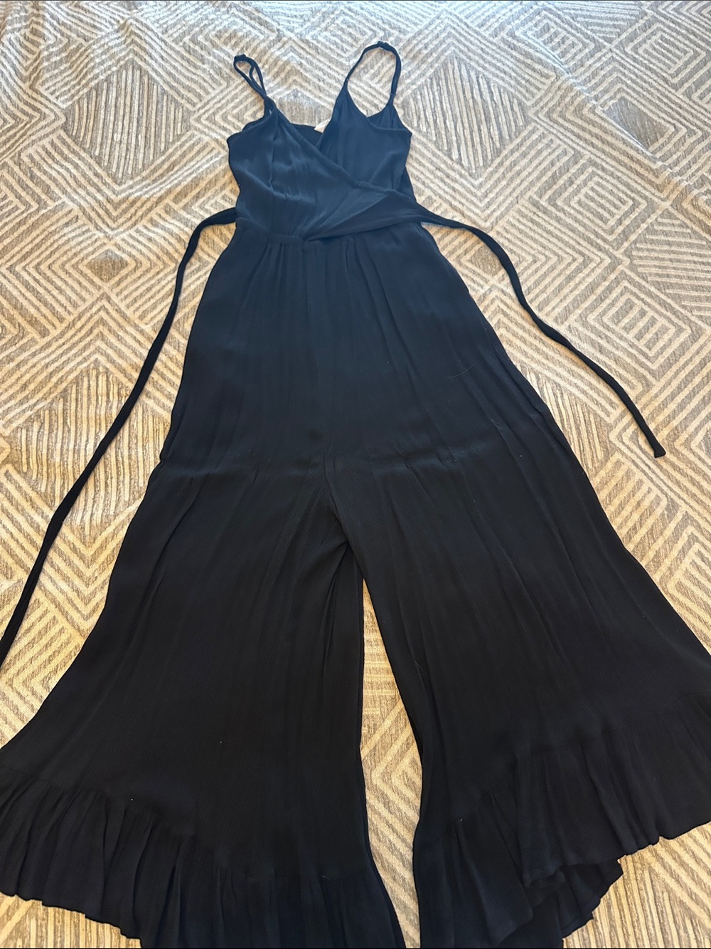 Jack by BB Dakota Black Wide-Leg Ruffle-Hem Jumpsuit